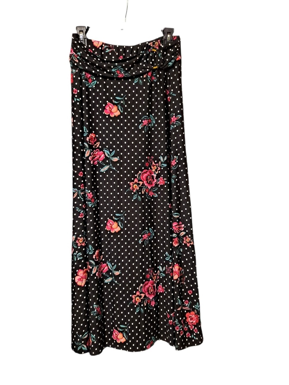 Robert Louis Black Multicolored Floral Polka Dot Maxi Skirt